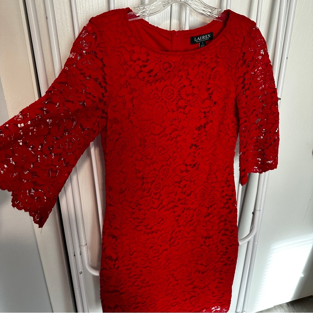 Ralph Lauren Red Laced Cocktail Dress